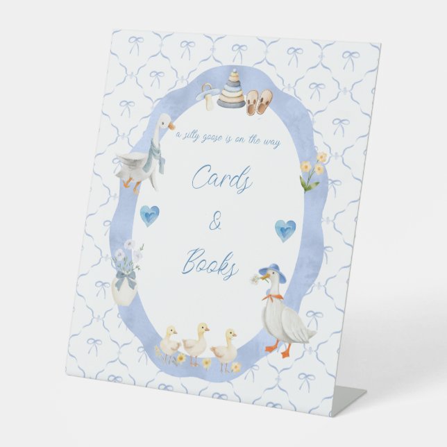 Albern Gänse Whimsical Bow Baby Showdusche Sockelschild (Vorderseite)