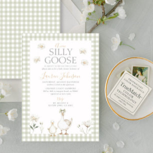 Albern Gänse Whimsical Green Gingham Baby Dusche Einladung