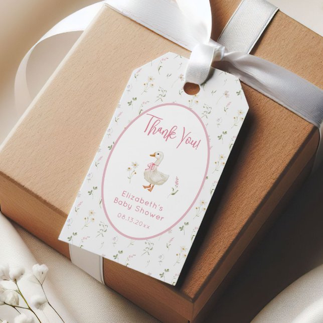 Albern Gänse Wildblume Pink Bow Baby Dusche Geschenkanhänger (Von Creator hochgeladen)