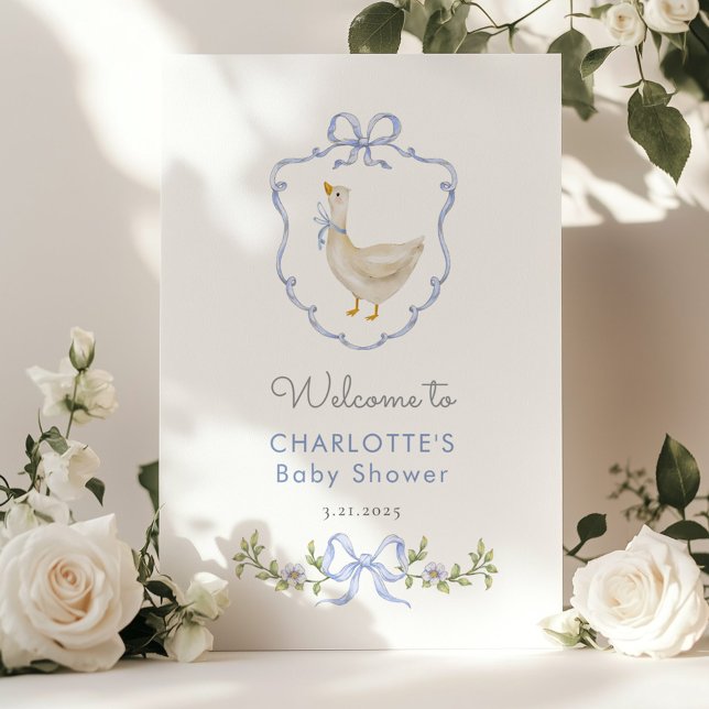 Albern Gänseblauer Bow Kinderdusche Willkommen Poster (Von Creator hochgeladen)