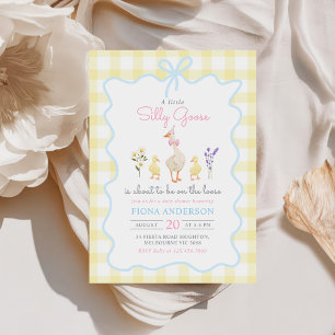 Albern Gänsegelbe Gingham Bow Duck Baby Duck Einladung