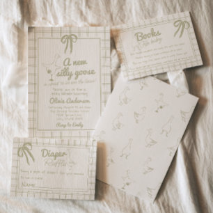 Albern Gänseneutrale Gingham-Kinderdusche Einladung