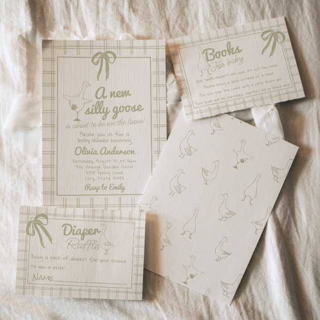 Albern Gänseneutrale Gingham-Kinderdusche Einladung (Von Creator hochgeladen)