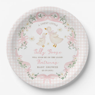 Albern Gänsepink Bow Gingham Girl Baby Dusche Pappteller