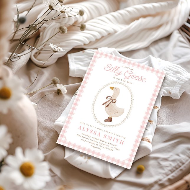Albern Gänsepink Gingham Girl Babydusche Einladung (Von Creator hochgeladen)