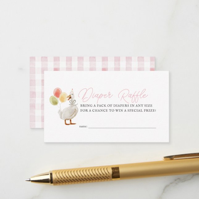 Albern Gänsepink Gingham Girl Diaper Raffel Ticket Begleitkarte (Vorderseite/Rückseite Beispiel)