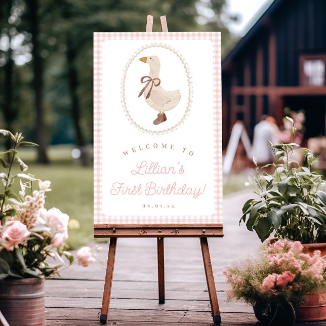 Albern Gänsepink Gingham Girl Geburtstag Willkomme Poster (Von Creator hochgeladen)