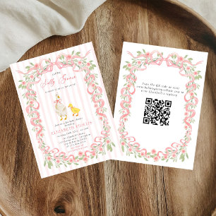 Albern Gänserosa Bow Floral QR Code Kinderdusche Einladung