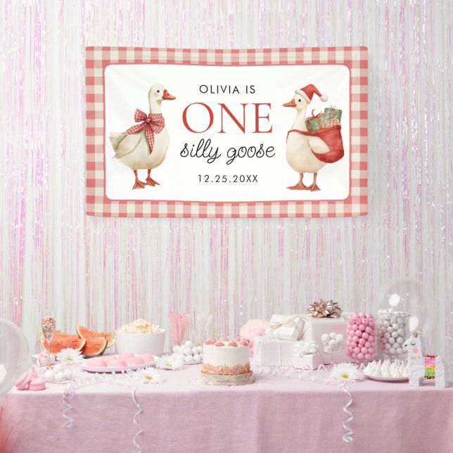 Albern Gänseweihnachtsgingham 1. Geburtstag Banner (Party)