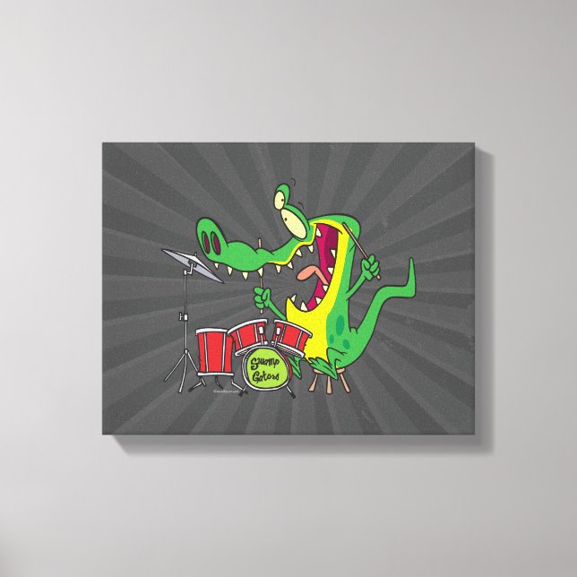 albern Gator Alligator Trommler Trommeln Cartoon Leinwanddruck (Vorderseite)