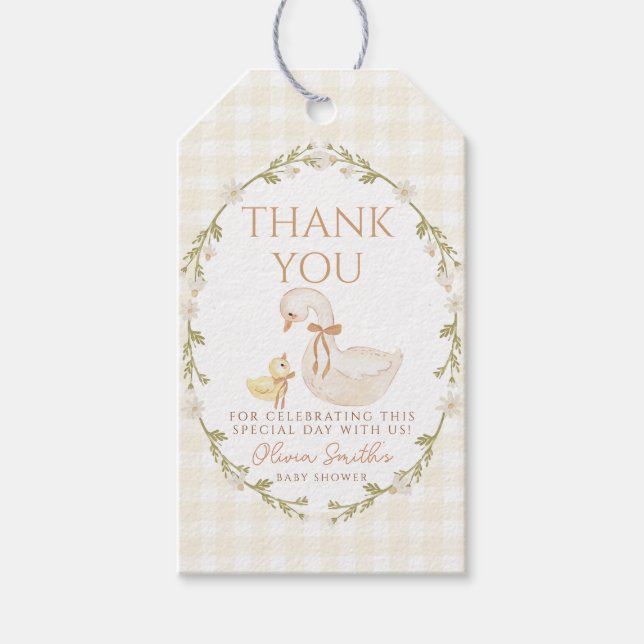 Albern Gingham Duck Danke, Baby Dusche Geschenkanhänger (Vorderseite)