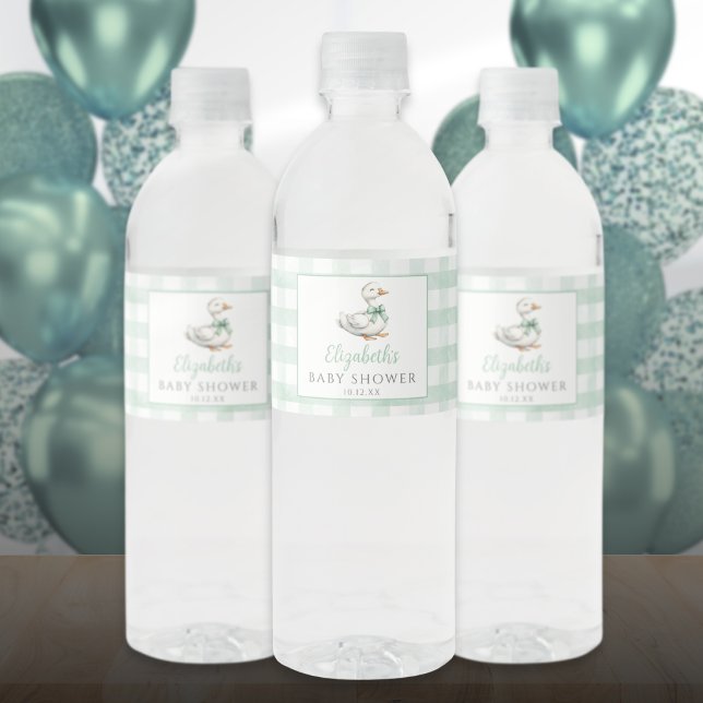 Albern Little Gingham Baby Shower (Silly Little Goose Gingham Baby Shower Water Bottle Label)