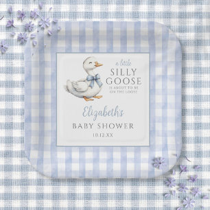 Albern Little Gose Blue Gingham Baby Dusche Pappteller