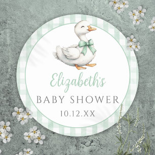 Albern Little Gose Green Gingham Baby Dusche Runder Aufkleber