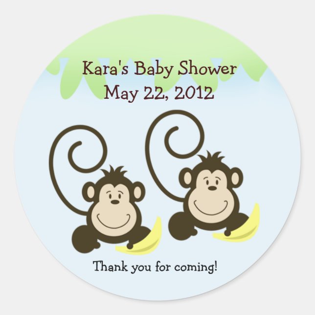 ALBERN MONKEYS TWINS Baby Showaufkleber Runder Aufkleber (Vorderseite)