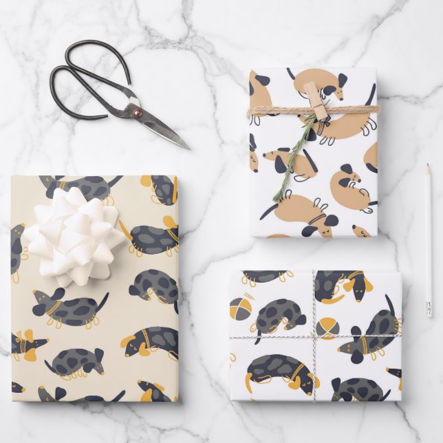 Albern Schlafende Dackel Hunde Geschenkpapier Set (Vorderseite)