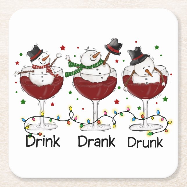 Albern "Trinken, trinken, Betrunken" Schneemann un Rechteckiger Pappuntersetzer (Vorderseite)