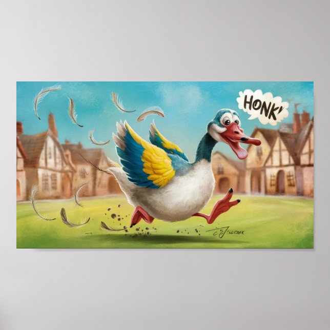 Alberne Gans auf der Lose Zeichnend, lustige Gans Poster (Vorne)
