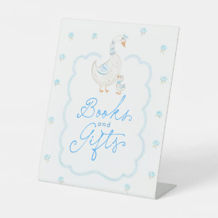 Alberne Gans Blaue Blumige Babyparty Bücher & Gesc Sockelschild