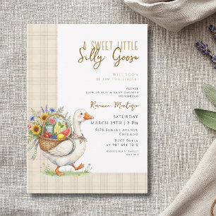 Alberne Gans Braun Gingham Blumen Babyparty Einladung