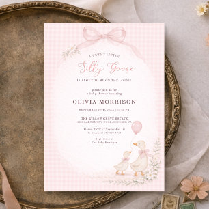 Alberne Gans Rosa Gingham-Baby-Party Einladung