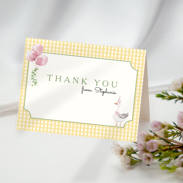 Alberne Gans Rosa Luftballons Gingham Danke (Silly Goose Thank you Card)