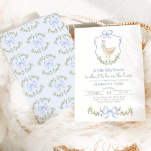 Alberne Gänse Blue Floral Wappen Babydusche Einladung