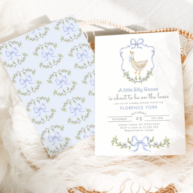 Alberne Gänse Blue Floral Wappen Babydusche Einladung (Von Creator hochgeladen)