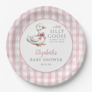 Alberne Gänsepink Gingham Baby Dusche Pappteller
