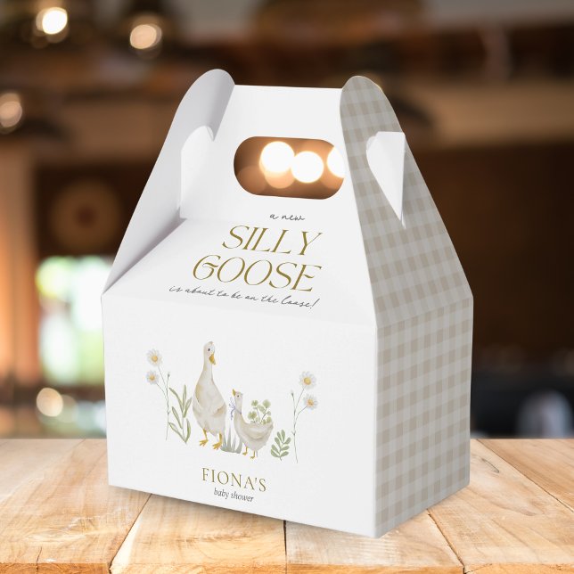 Alberne Gänsewasserfarbe Neutrale Babydusche Geschenkschachtel (Silly Goose Baby Shower Theme Beige Gingham Gender Neutral Daisy Greenery Aesthetic Watercolor)