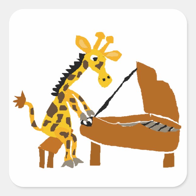 Alberne Giraffe Klavierspielen Quadratischer Aufkleber (Vorderseite)