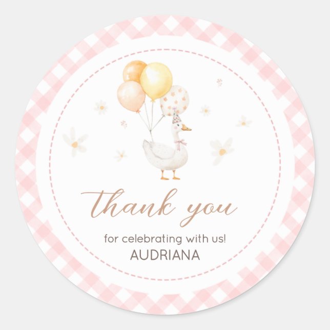 Alberne Gogham Gingham Birthday Party Runder Aufkleber (Vorderseite)