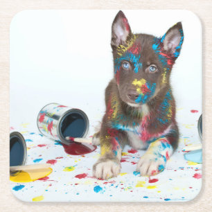 Alberne Husky-Welpe got in Paint-Ester Rechteckiger Pappuntersetzer