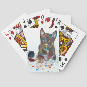 Alberne Husky-Welpe got in Paint-Ester Spielkarten