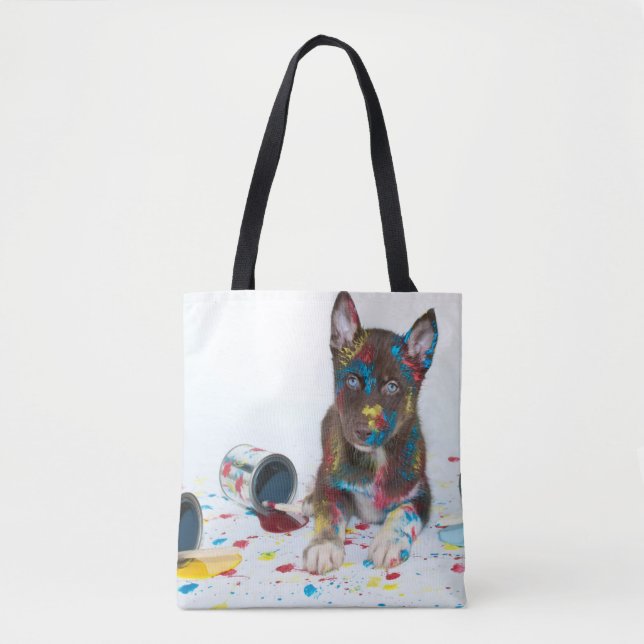 Alberne Husky-Welpe got in Paint-Ester Tasche (Vorderseite)