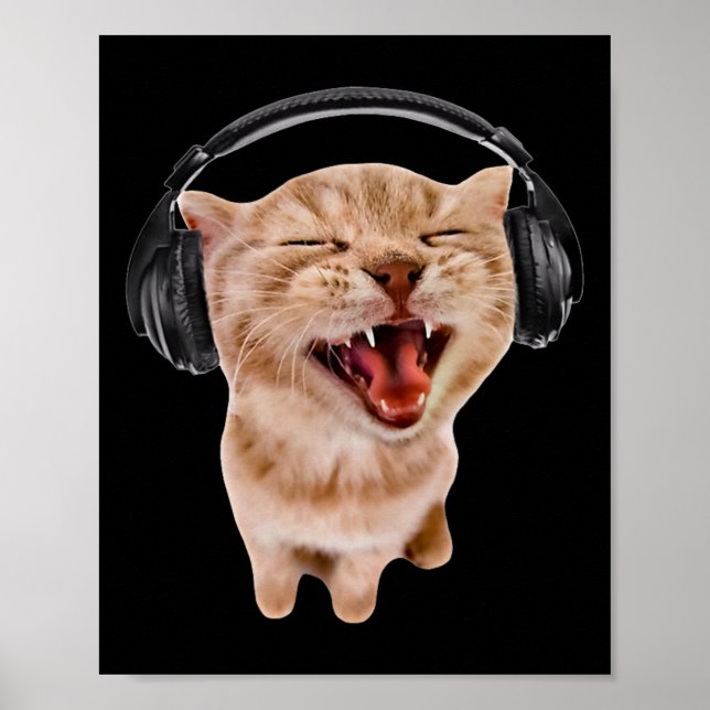 Alberne Katze mit Kopfhörern Poster (Vorne)