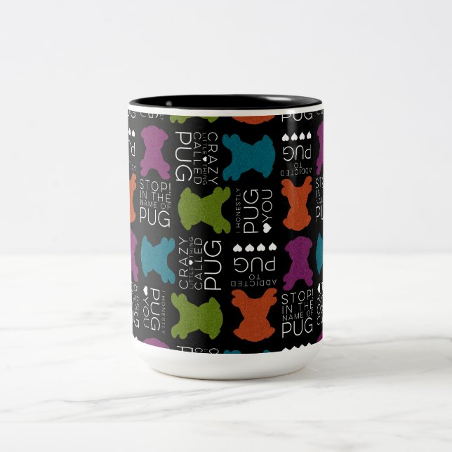 Alberne Mops-Lied-Tasse mit Glitzer-Möpse Zweifarbige Tasse (Mittel)