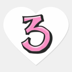 Alberne Nummer 3, rosa, weiße Herzklammer Herz-Aufkleber