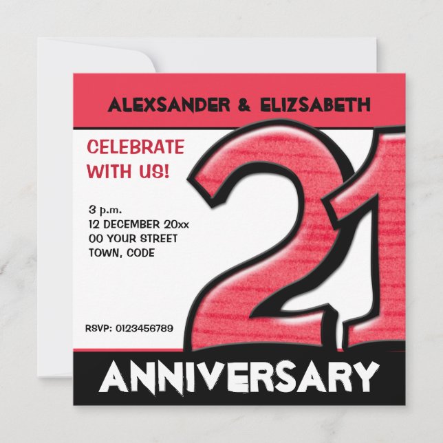 Alberne Party Einladung zum 21. Jahrestag (Vorderseite)