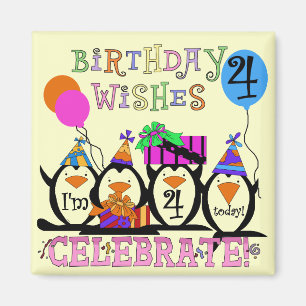 Alberne Pinguine 4. Geburtstag T - Shirt und Gesch Magnet