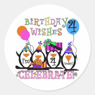 Alberne Pinguine 4. Geburtstag T - Shirt und Gesch Runder Aufkleber