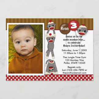 Alberne SOCK MONKEY Geburtstagseinladung SMR (Foto Einladung