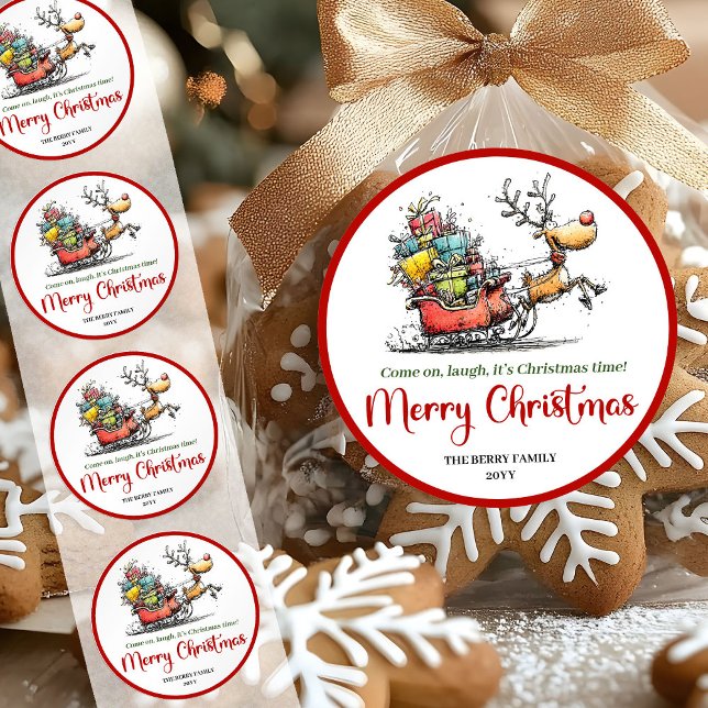Alberne verspielte Rentier-Aufkleber lustiger Hirs Runder Aufkleber (Goofy whimsical reindeer sticker funny deer print

)