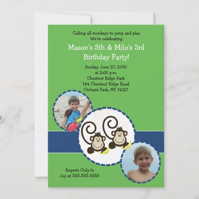 Alberner Affe GREEN Foto Geburtstag Einladung 12x1 (Vorderseite)