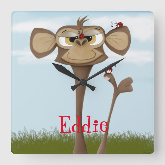 Alberner Affe und Ladybugs Quadratische Wanduhr (Vorderseite)
