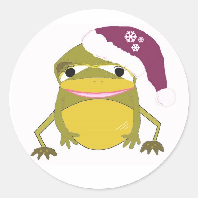 Alberner Frosch in einer Weihnachtsmannmütze Runder Aufkleber (Vorderseite)