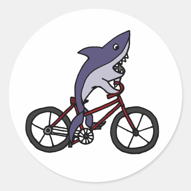 Alberner Hai Reiten Fahrrad Cartoon Runder Aufkleber (Vorderseite)