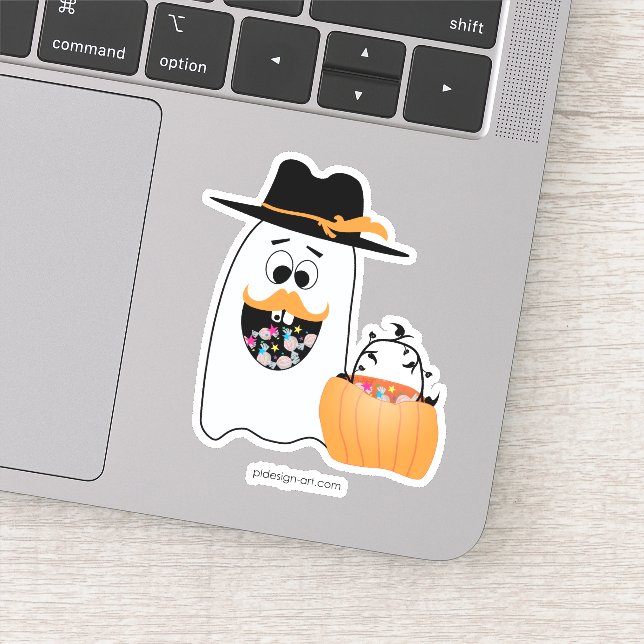 Alberner Halloween-Geist Will deine Süßigkeit Aufkleber (Detail)