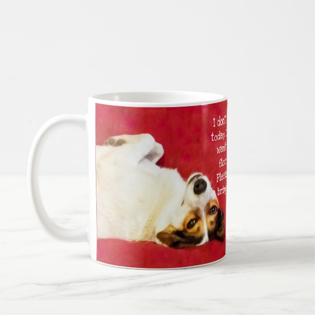 Alberner Hund auf rotem Hintergrund Kaffeetasse (Links)