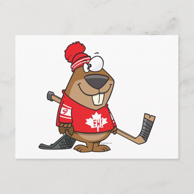 alberner kanadischer Hockey-Biber-Cartoon Postkarte (Vorderseite)